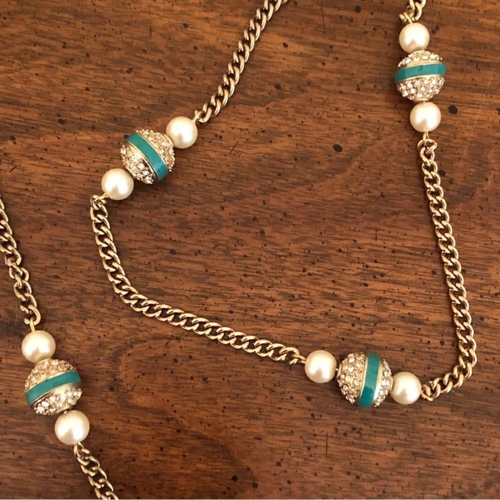 J.Crew | Pave and Faux Pearl Station Necklace | 38” Length